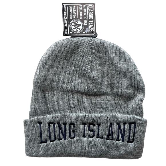 Long Island Beanie Hat, Fisherman Aesthetic Gray, Embroidered NY Knit - Picture 1 of 4